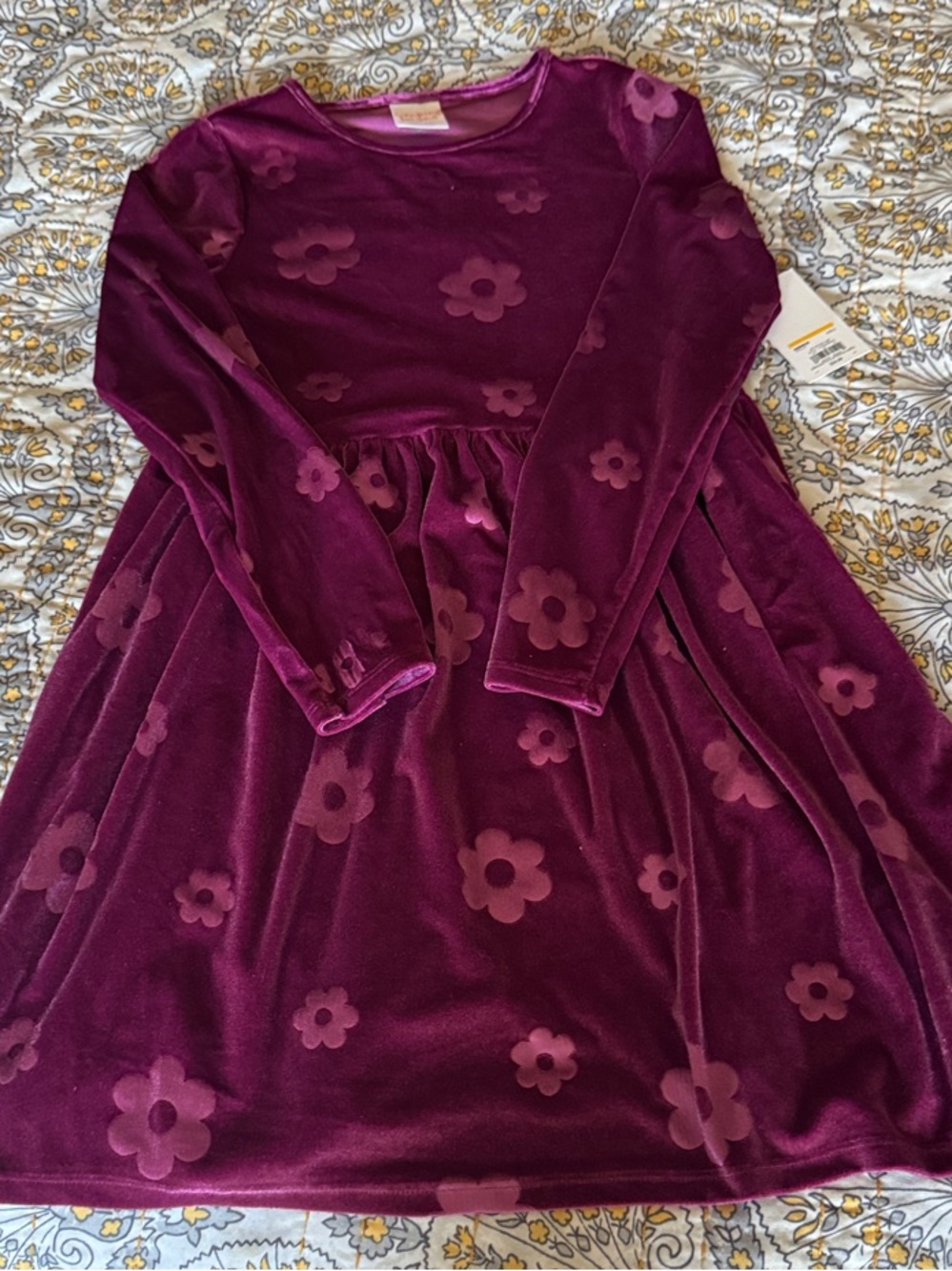 jumping beans Plum Floral Velvet Long-Sleeve Dress